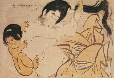 Yama-Uba, the Woman of the Mountain, with Kintoki, her Baby by Kitagawa Utamaro